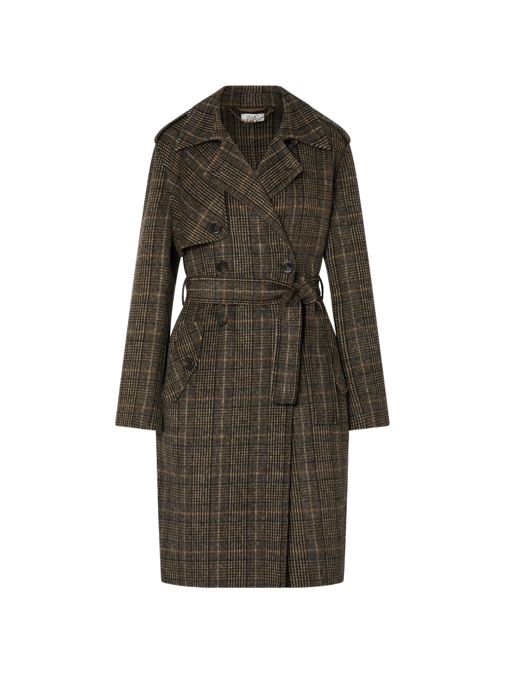 LIUJO Cappotto in lana tartan con silhouette avvitata e cintura in vita
