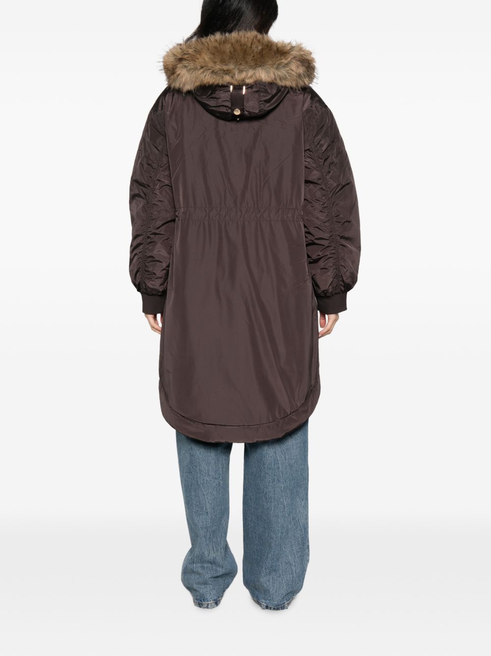 LIUJO Parka marrone con cappuccio e ecopelliccia