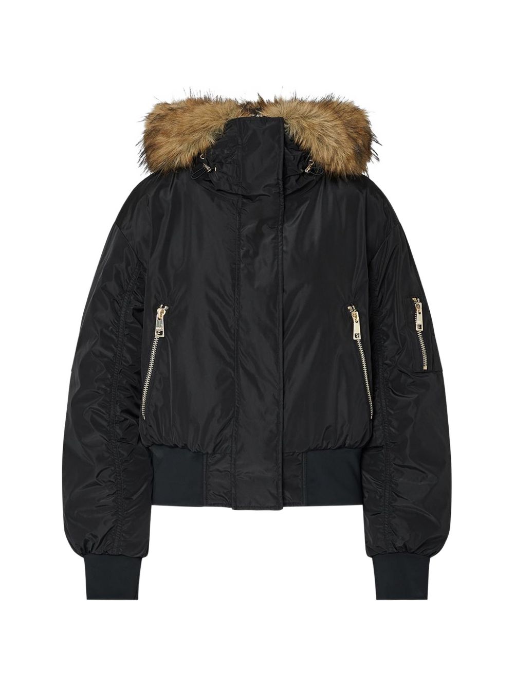LIUJO Bomber nero con cappuccio rivestito in ecopelliccia