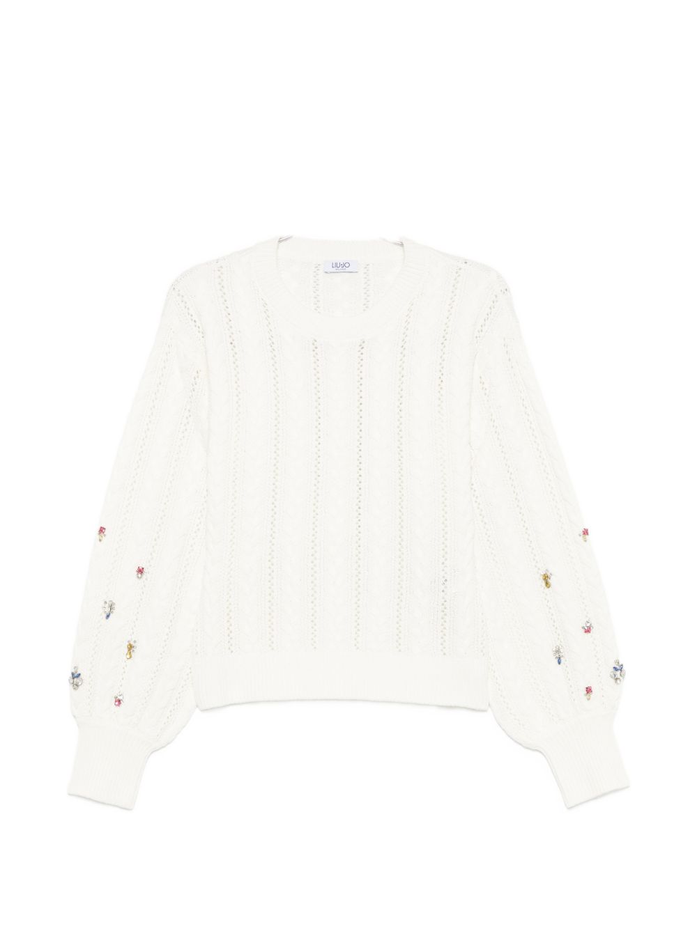 LIUJO Maglia bianca in misto lana con charm sulle maniche a palloncino