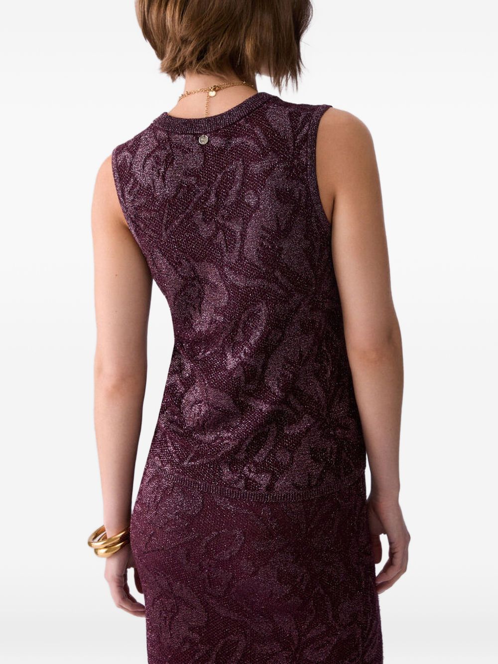 LIUJO Top viola senza maniche con scollo a V in cotone e strass