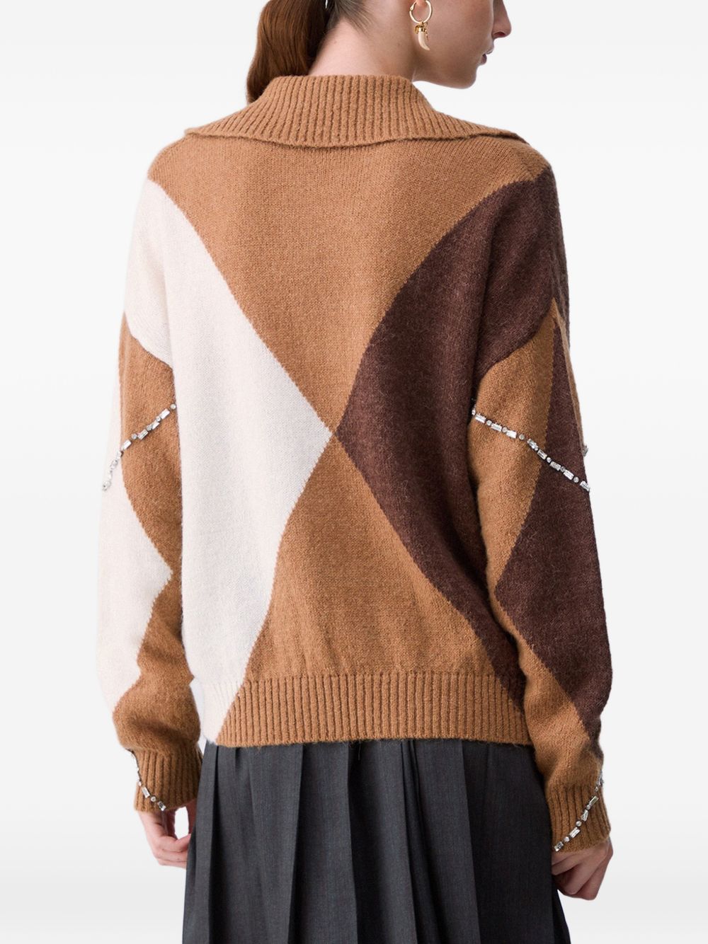 LIUJO Maglia marrone a rombi con strass