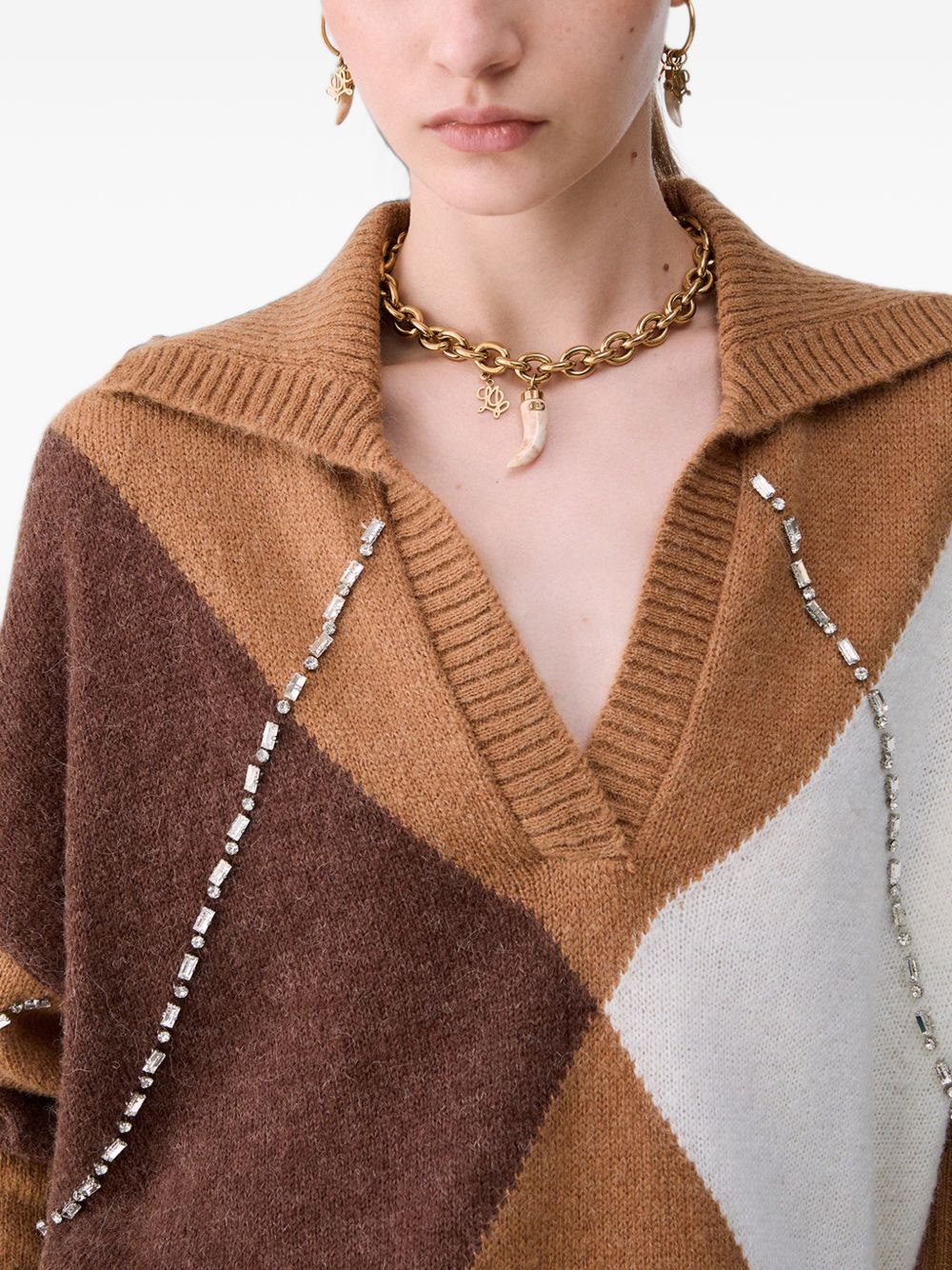 LIUJO Maglia marrone a rombi con strass