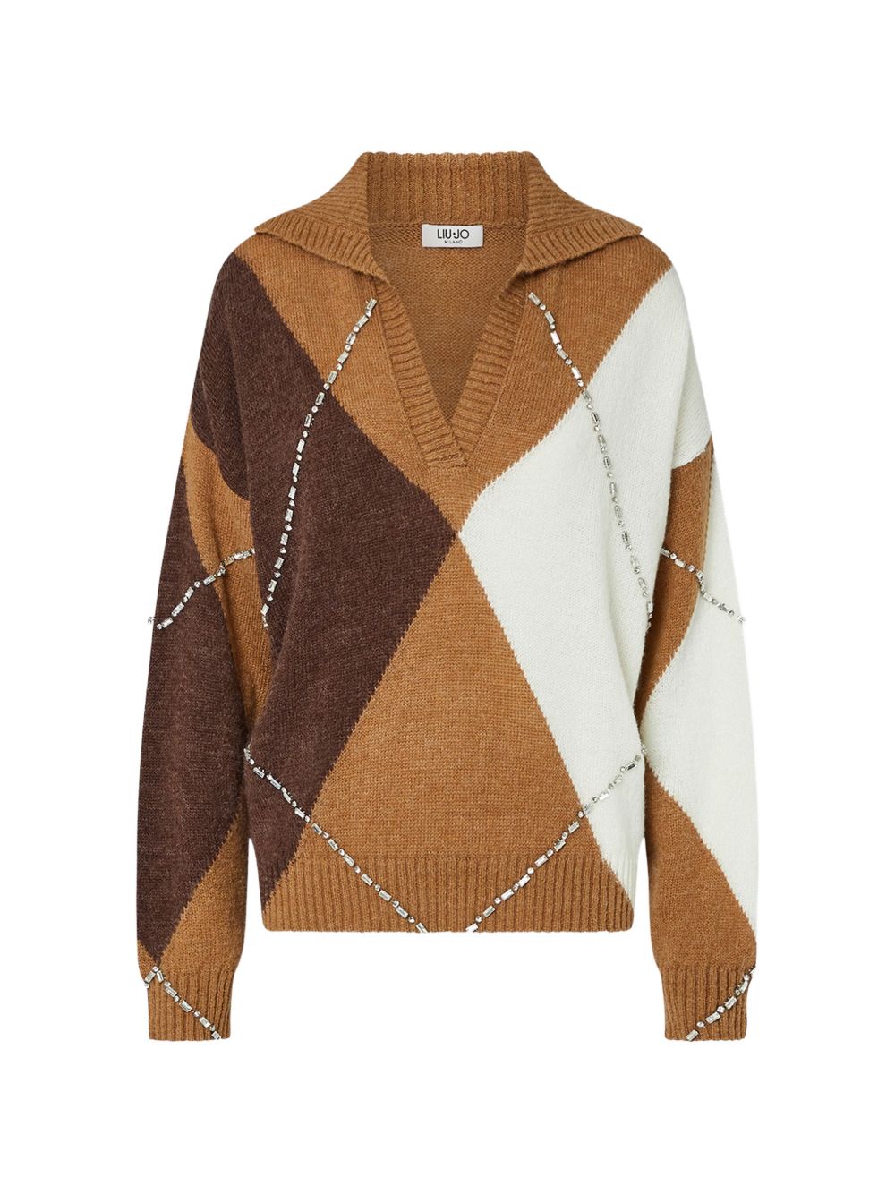 LIUJO Maglia marrone a rombi con strass