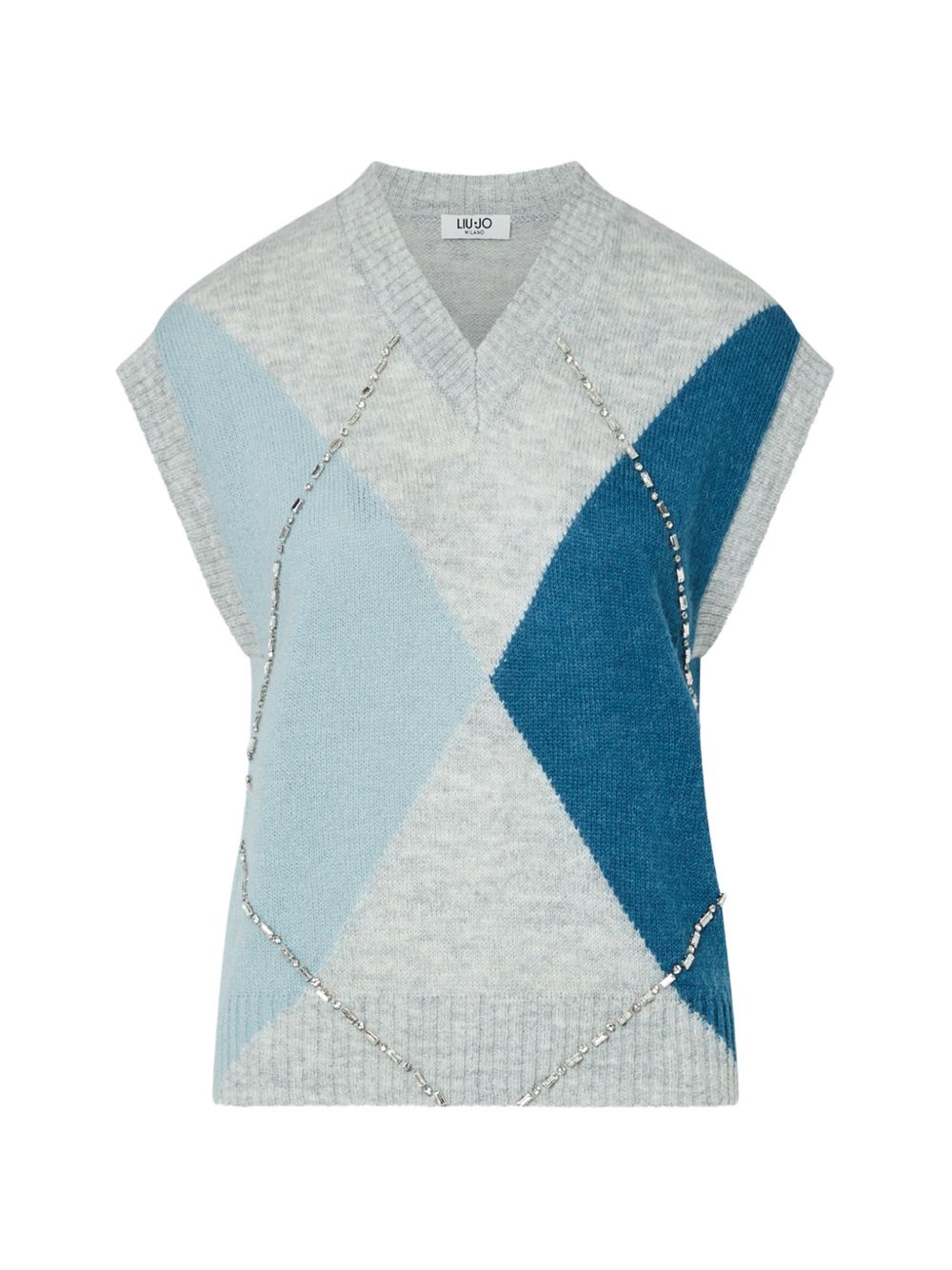 LIUJO Gilet blu a rombi con strass