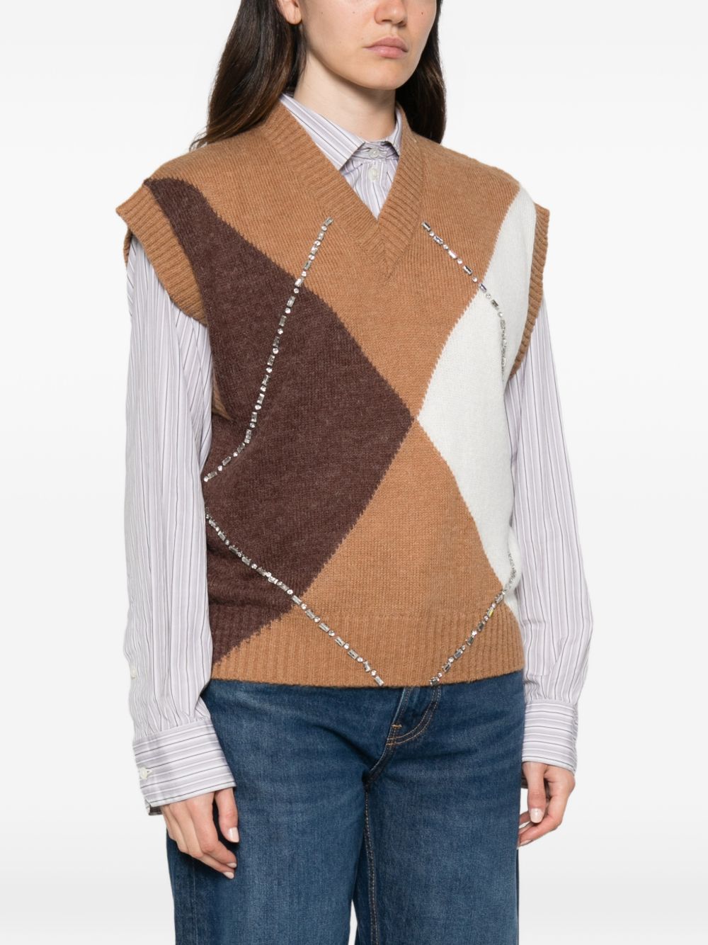 LIUJO Gilet marrone a rombi con strass