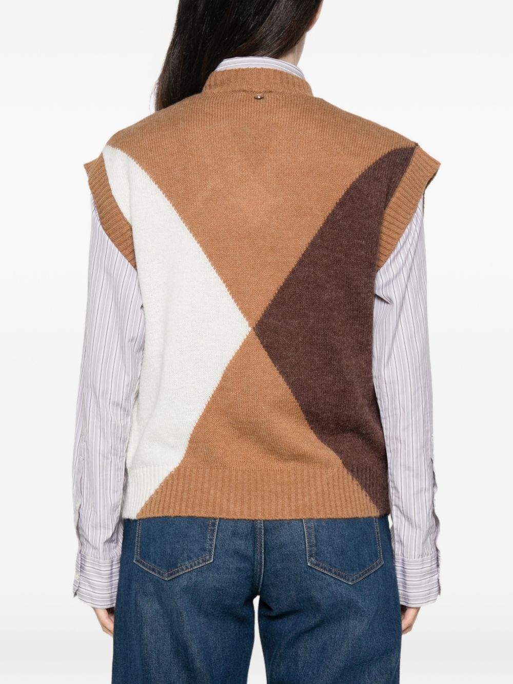 LIUJO Gilet marrone a rombi con strass