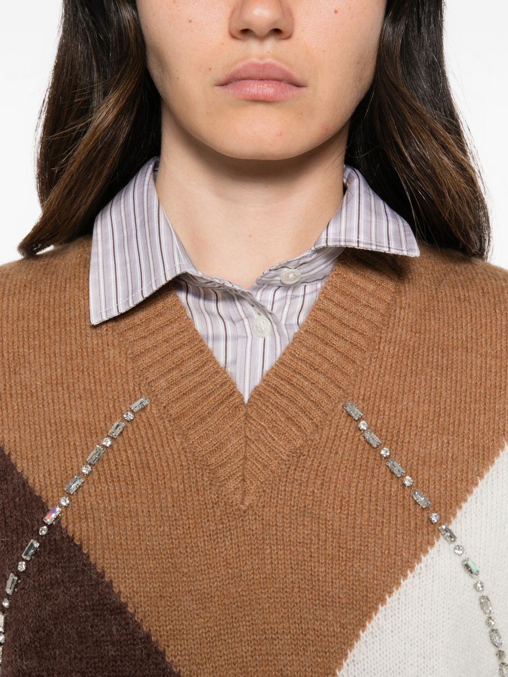 LIUJO Gilet marrone a rombi con strass