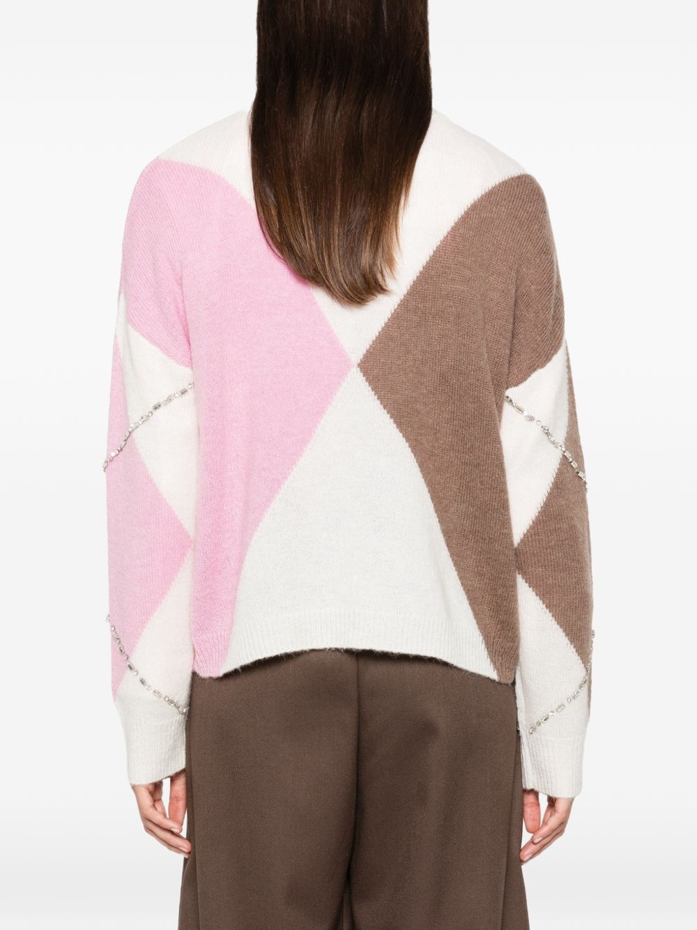 LIUJO Maglia rosa a rombi con strass