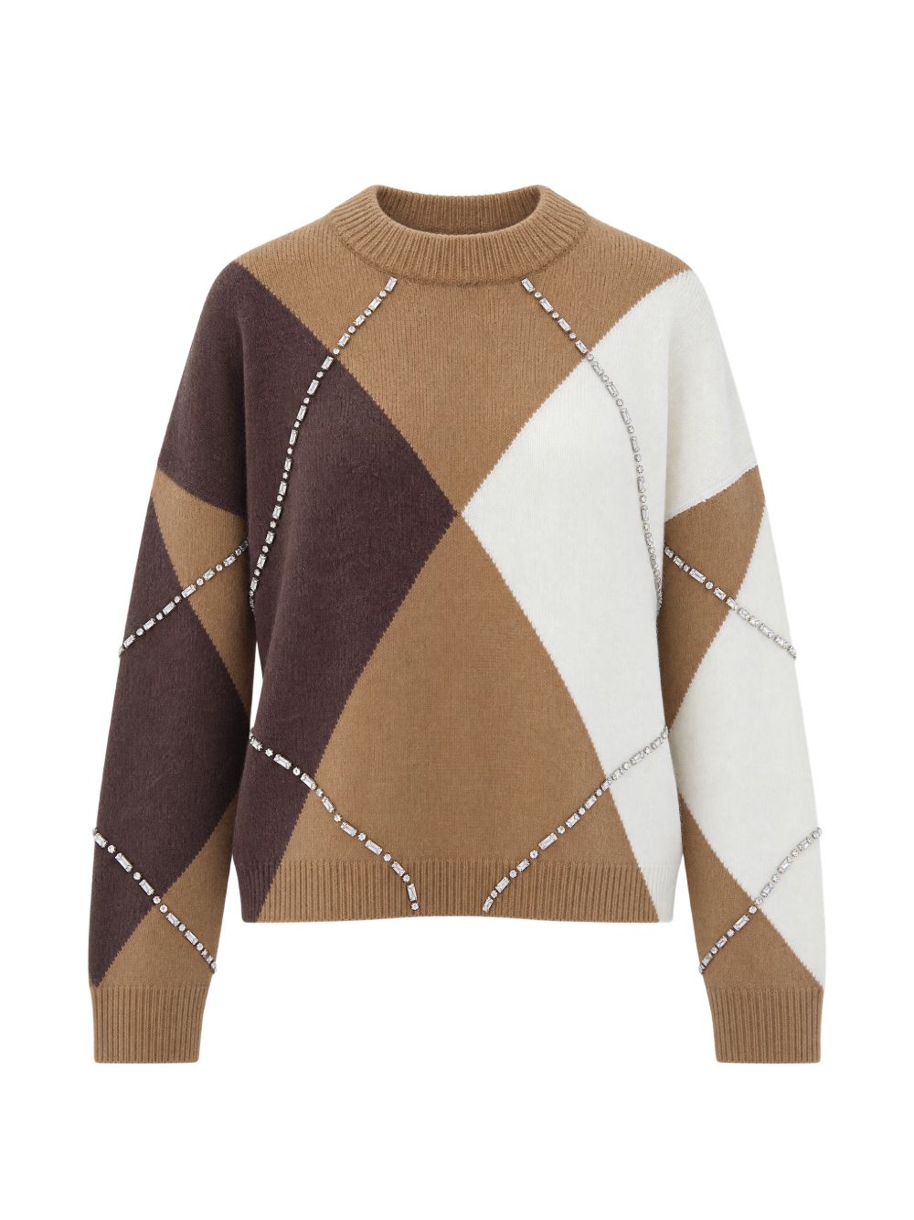 LIUJO Maglia marrone girocollo a rombi con strass