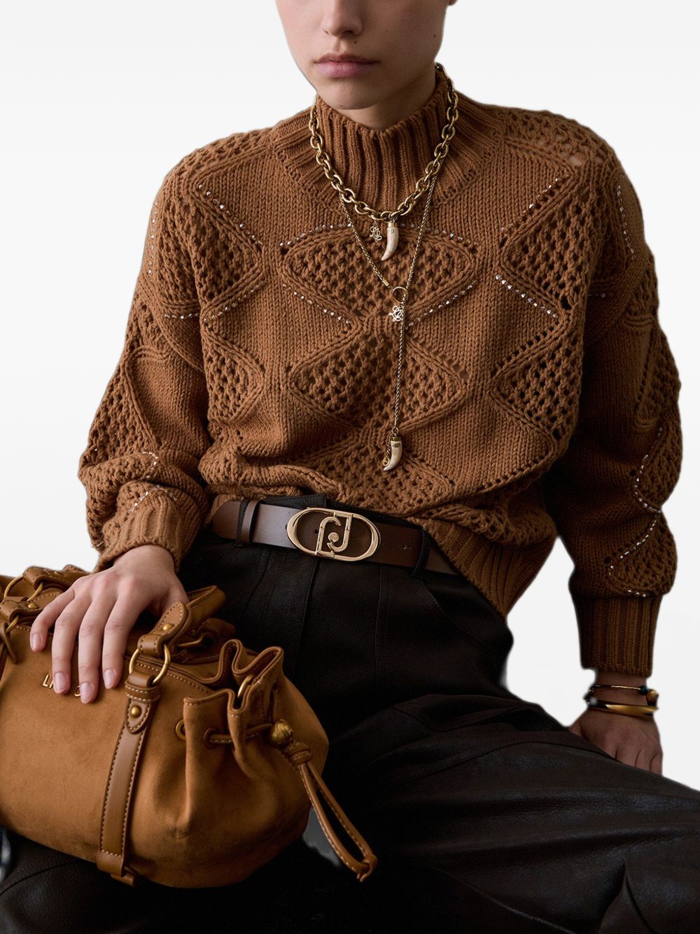 LIUJO Maglia senape a collo alto in crochet