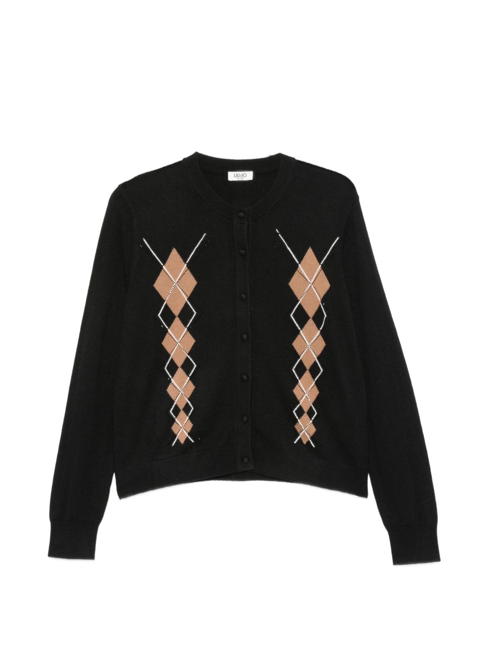 LIUJO Cardigan nero in misto lana con rombi rosa