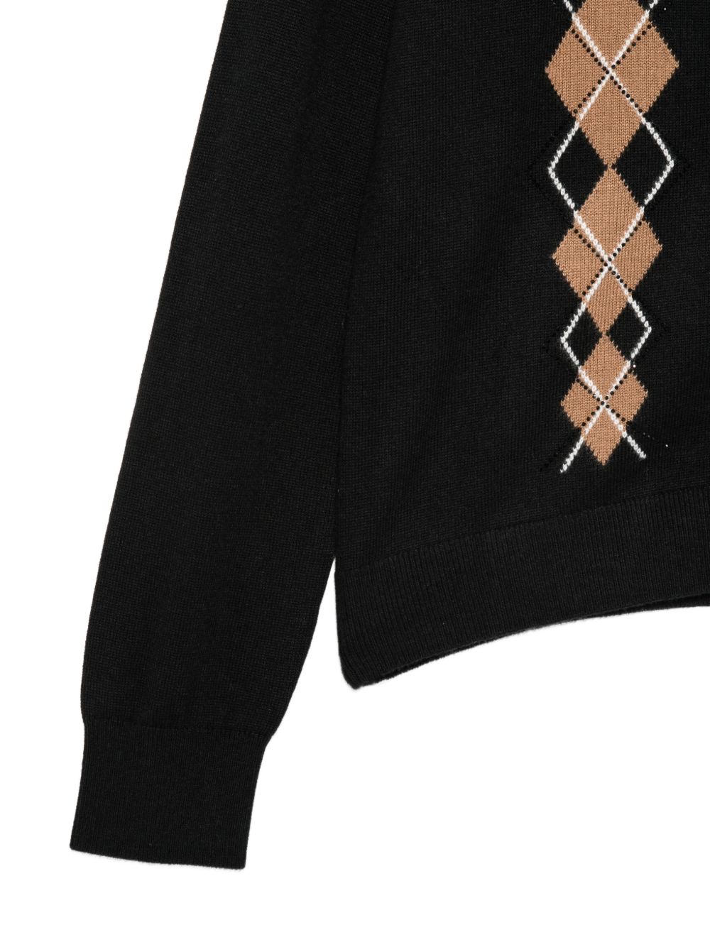 LIUJO Cardigan nero in misto lana con rombi rosa