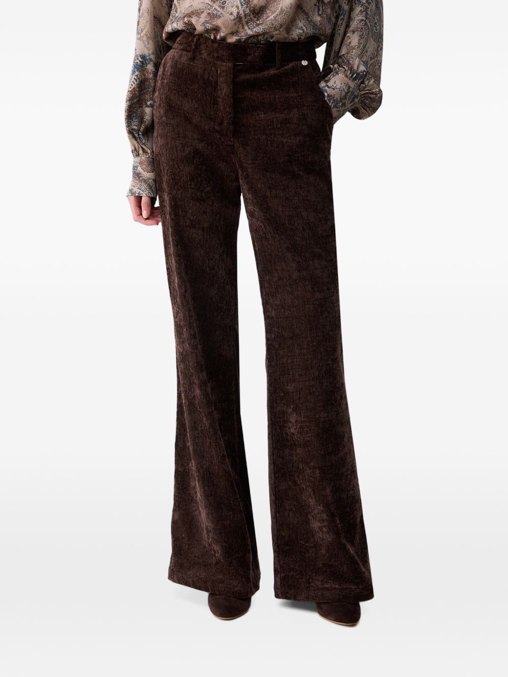 LIUJO Pantaloni a palazzo in velluto marrone