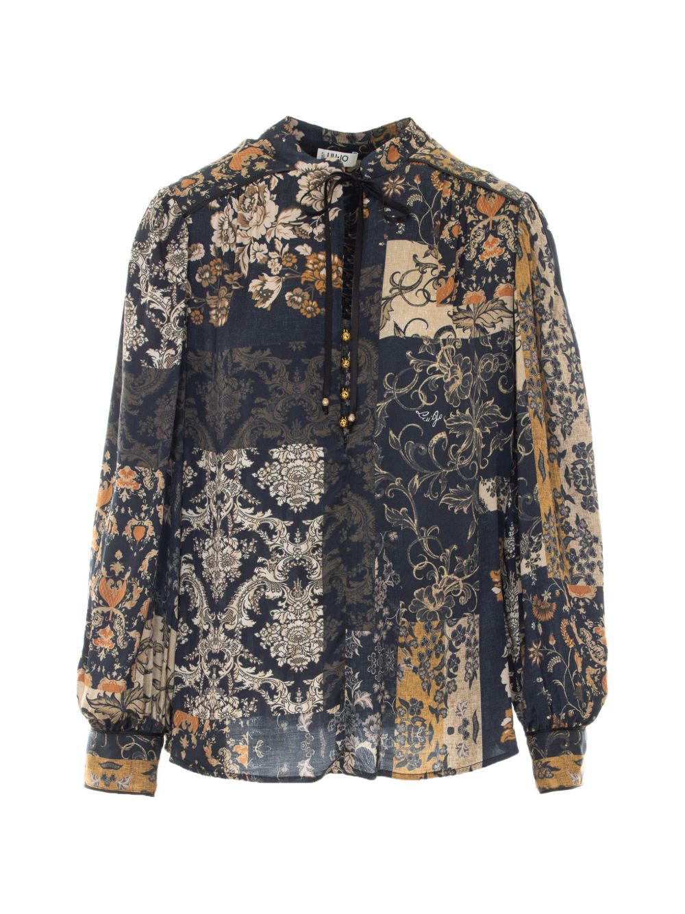 LIUJO Camicia blu semitrasparente con stampa floreale multicolore