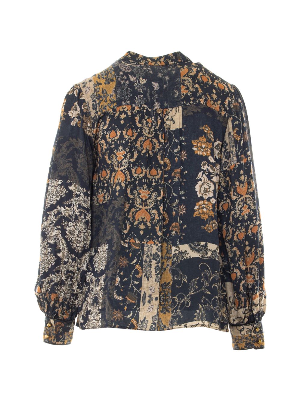 LIUJO Camicia blu semitrasparente con stampa floreale multicolore