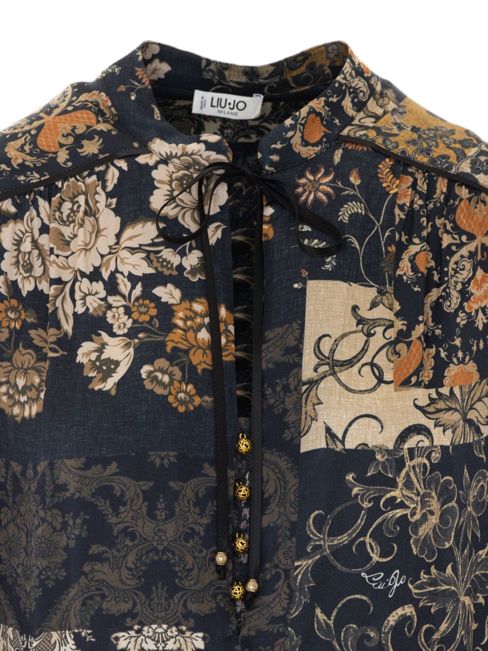 LIUJO Camicia blu semitrasparente con stampa floreale multicolore