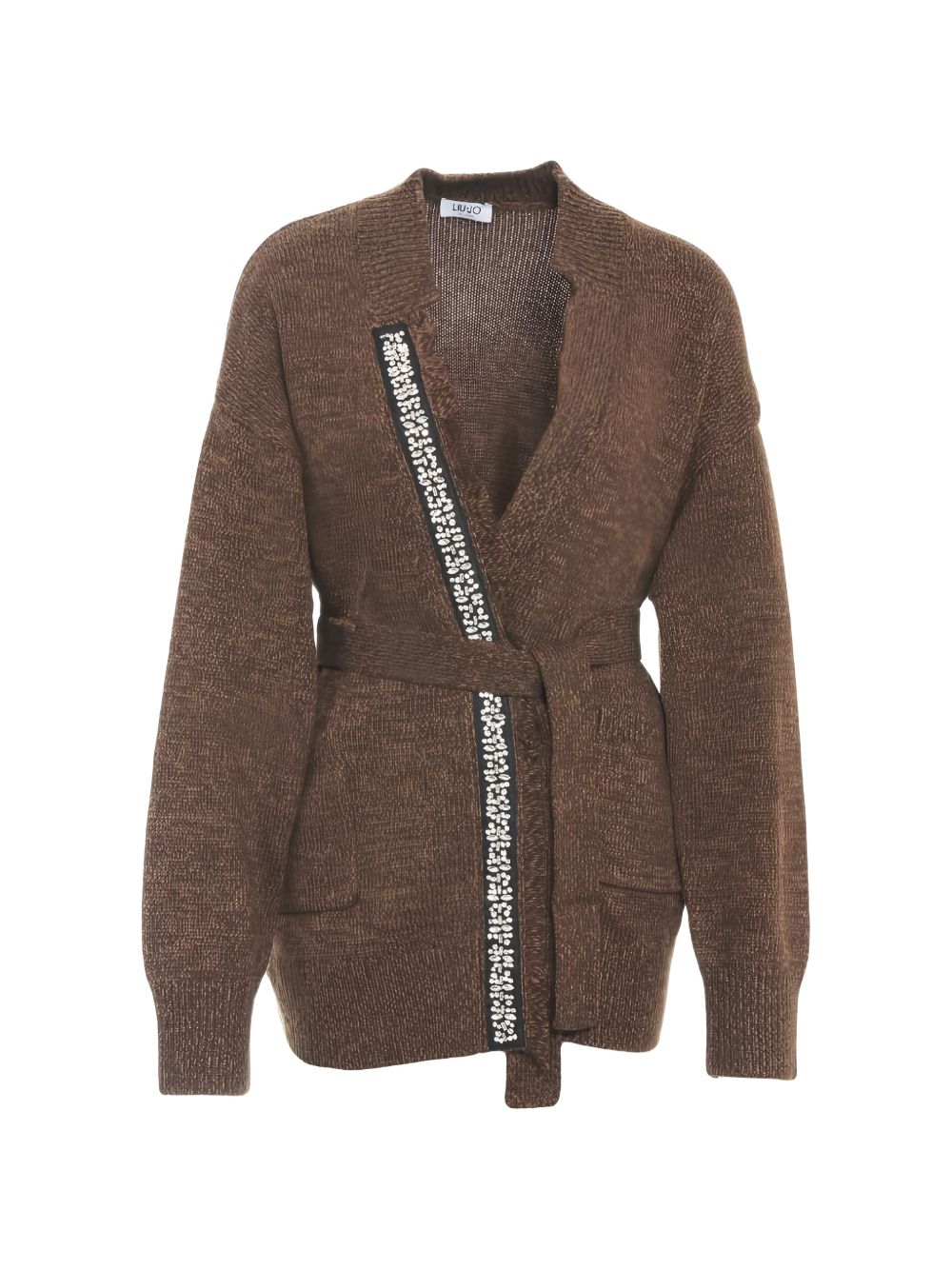 LIUJO Cardigan marrone in maglia con cintura