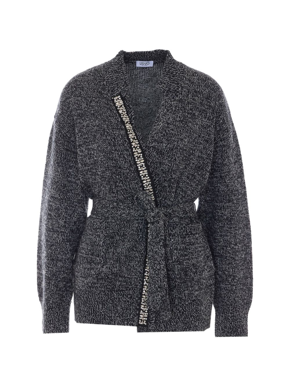 LIUJO Cardigan grigio in maglia con cintura