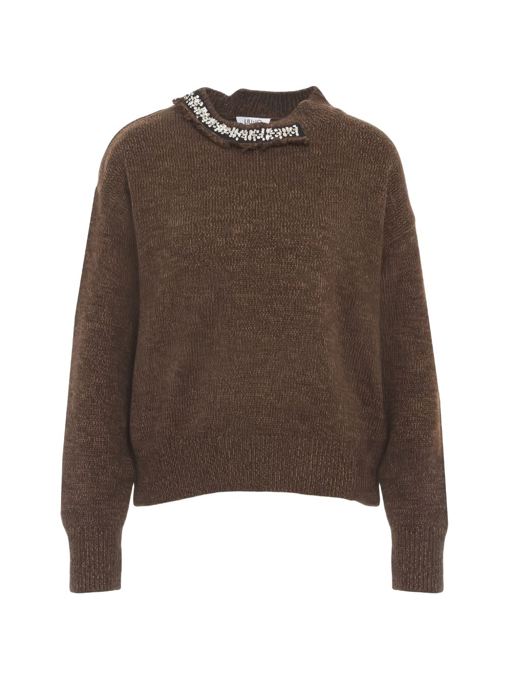 LIUJO Maglia girocollo marrone con strass
