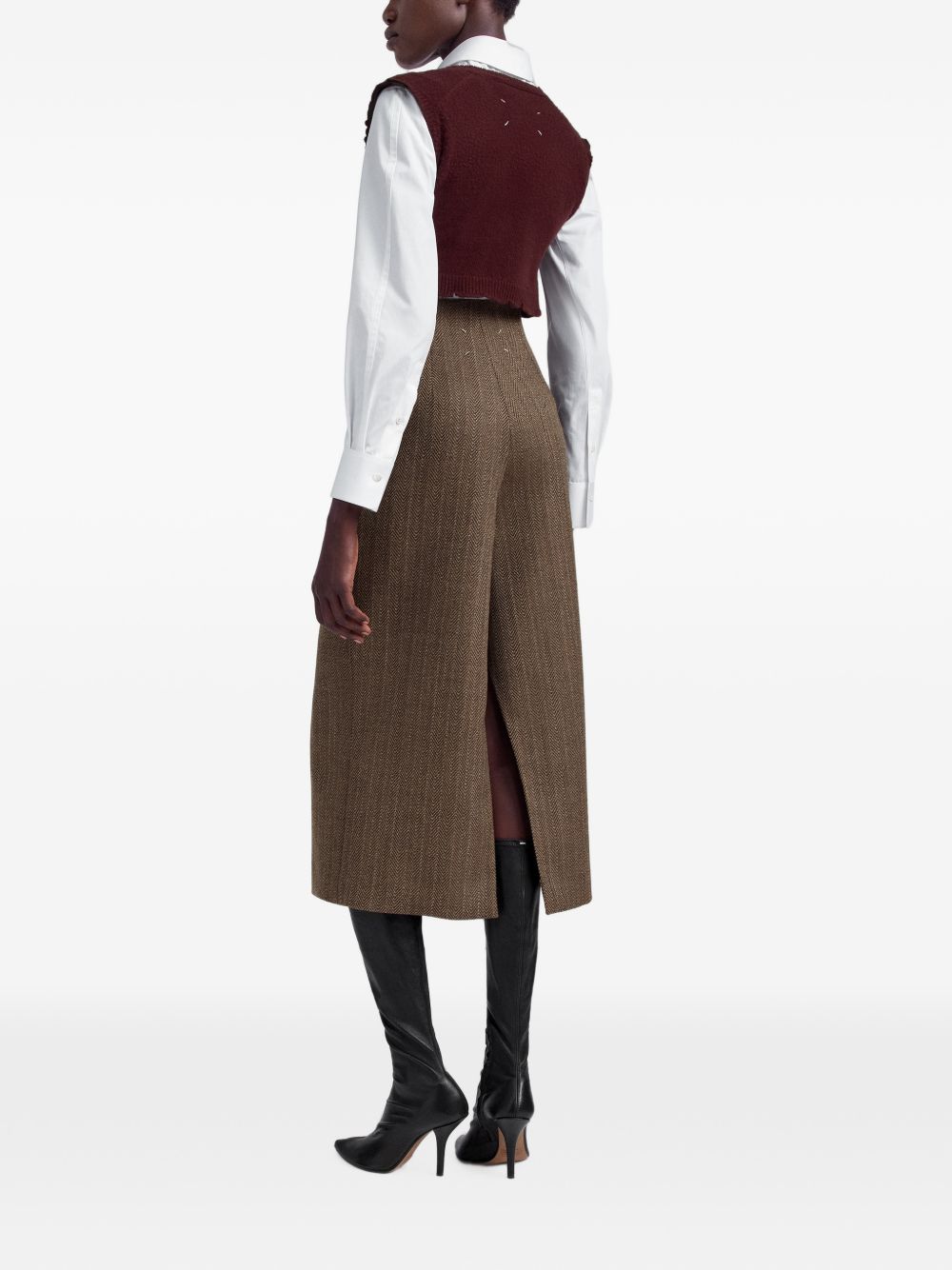 MAISON MARGIELA Gonna-pantalone midi in lana vergine a spina di pesce