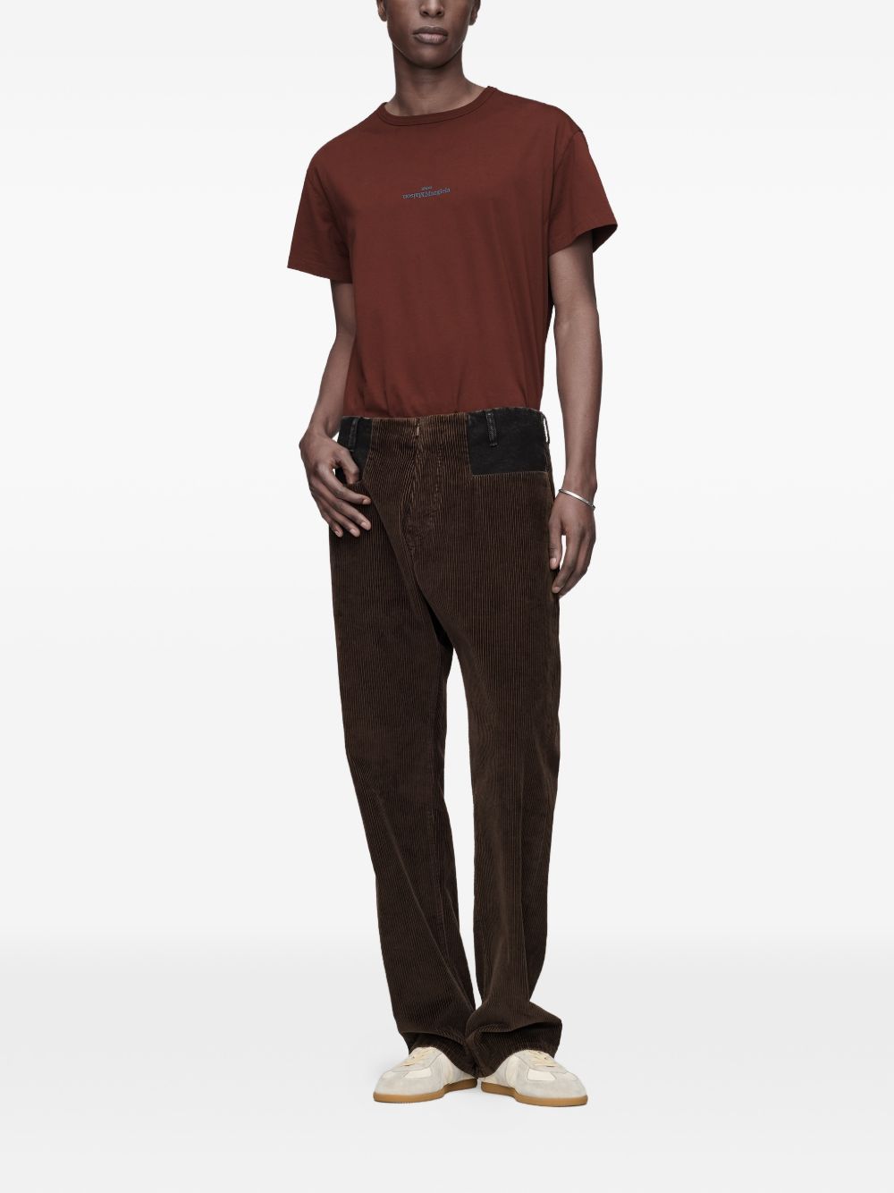 MAISON MARGIELA T-shirt oversize con logo ricamato in cotone bordeaux