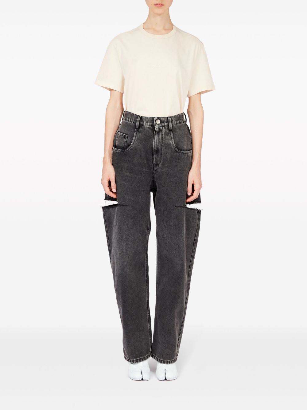 MAISON MARGIELA Jeans a vita alta con dettagli cut out sui fianchi grigi