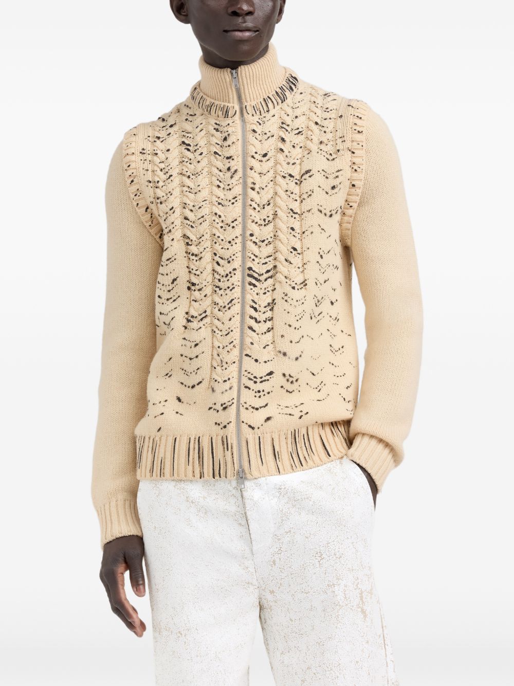 MAISON MARGIELA Cardigan con Zip e Stampa Ink-Print