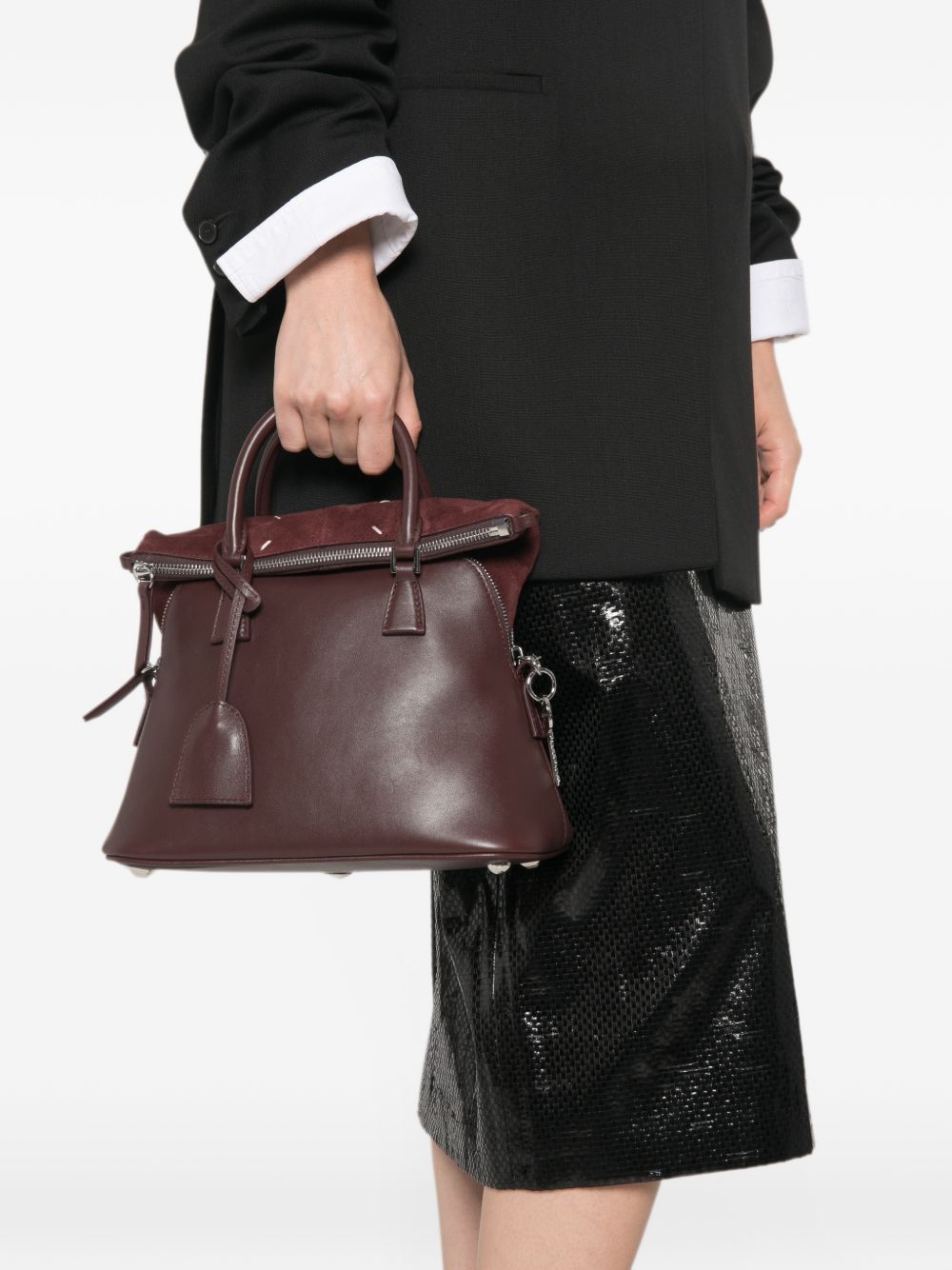 MAISON MARGIELA Borsa a tracolla cross body in pelle con dettagli in velluto bordeaux