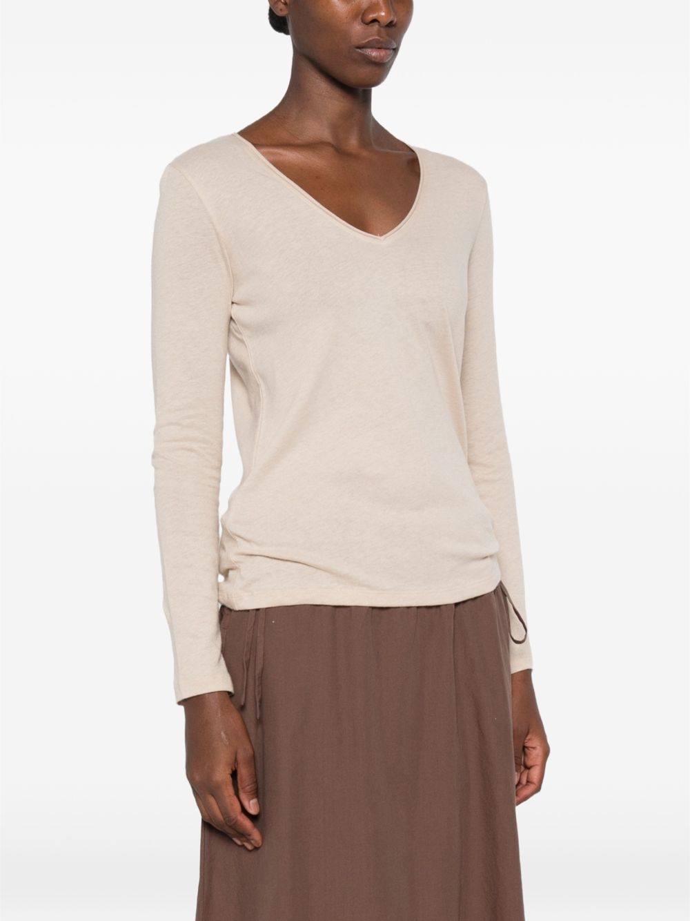 MAJESTIC FILATURES T-shirt scollo a V, a maniche lunghe in cotone misto cashmere