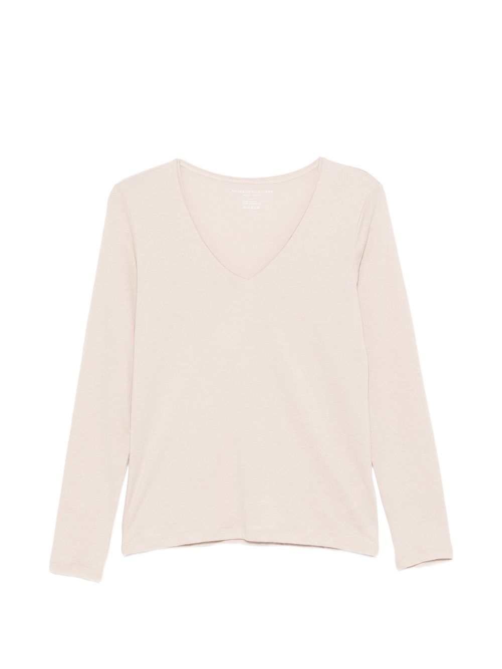 MAJESTIC FILATURES T-shirt scollo a V, a maniche lunghe in cotone misto cashmere