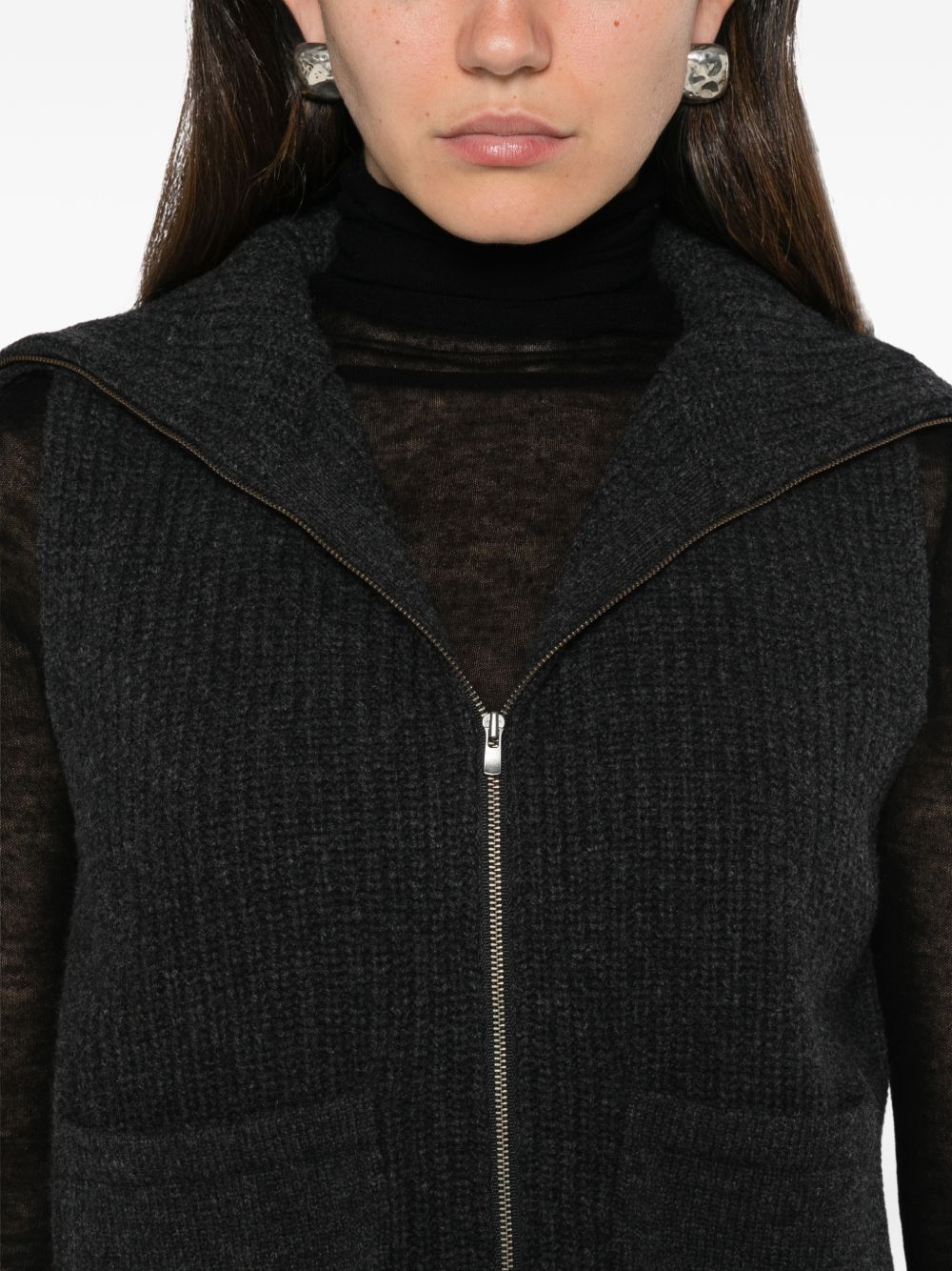 MAJESTIC FILATURES Gilet in lana grigio scuro con zip
