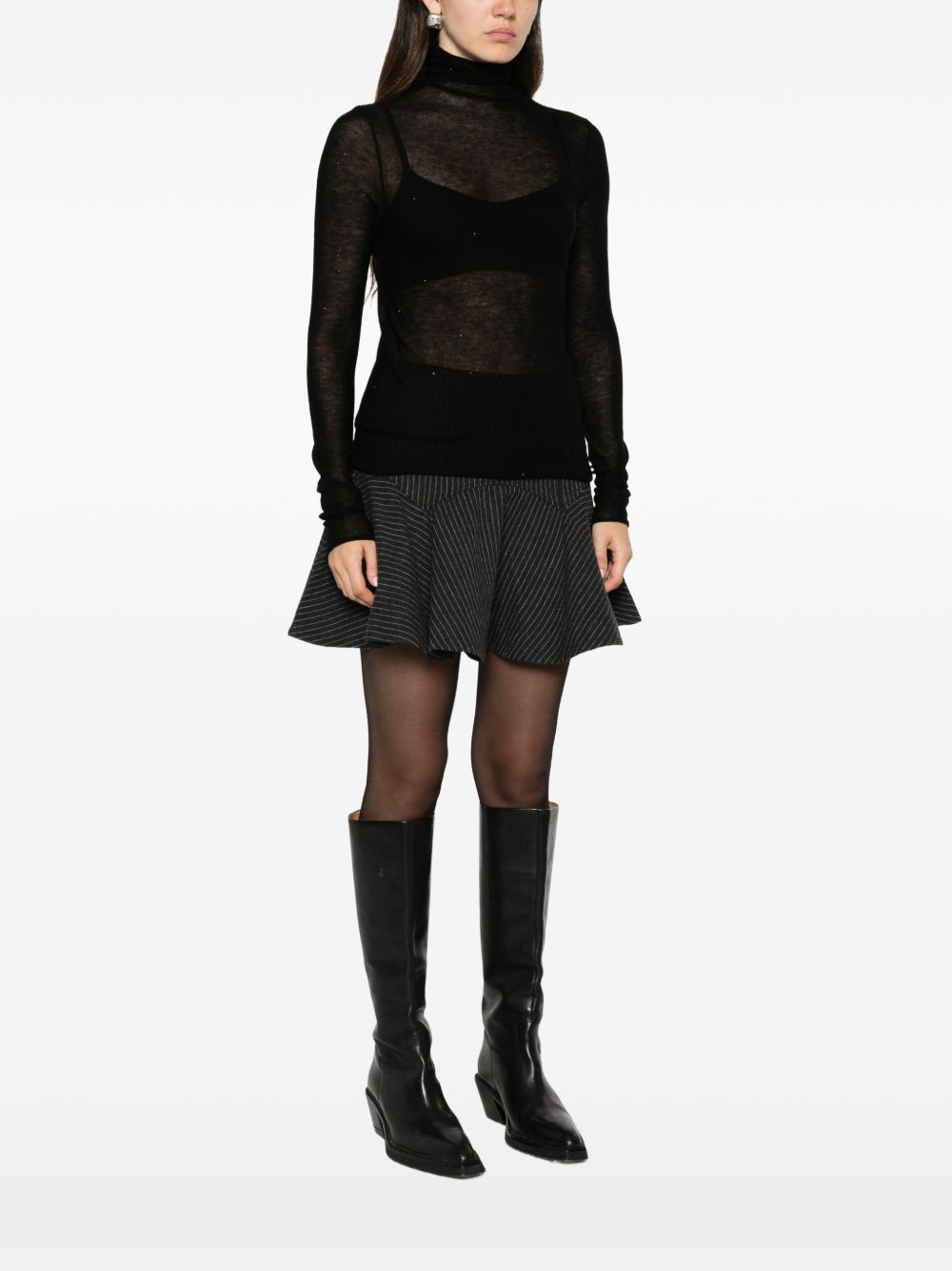 MAJESTIC FILATURES Maglia a collo alto nera in 100% lana