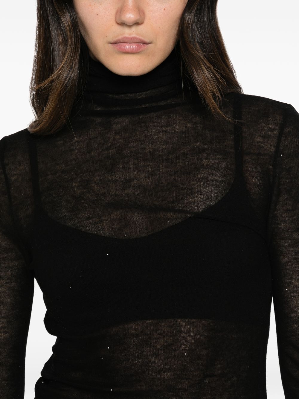 MAJESTIC FILATURES Maglia a collo alto nera in 100% lana