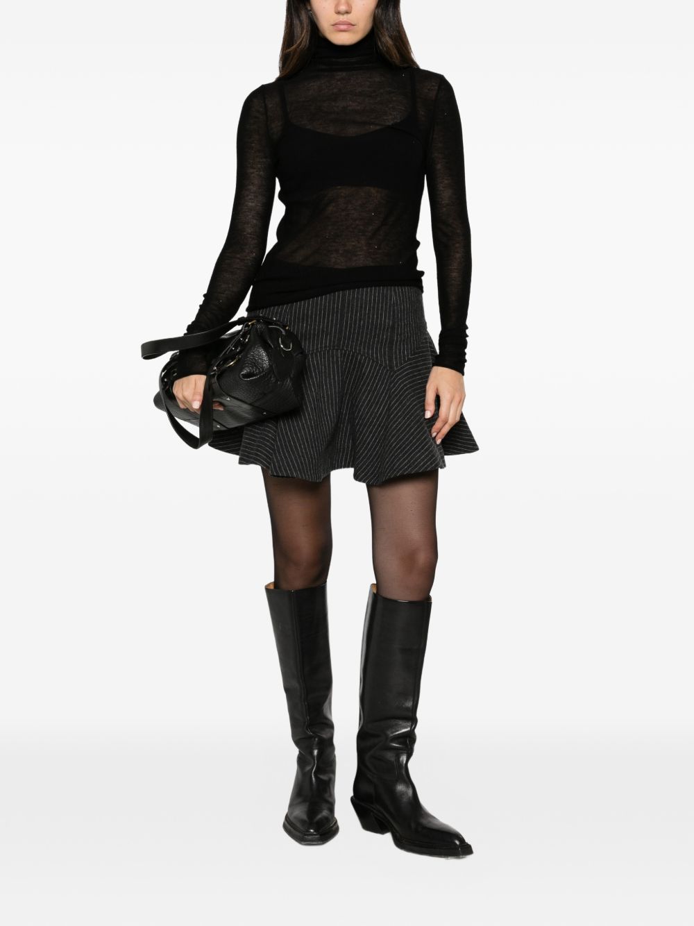 MAJESTIC FILATURES Maglia a collo alto nera in 100% lana