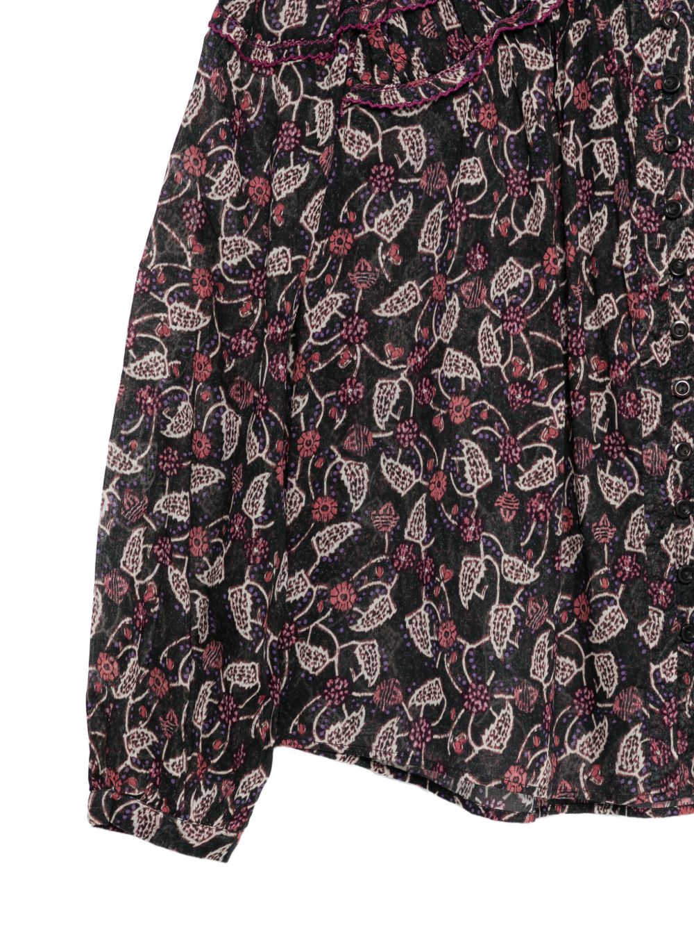 MARANT ETOILE Camicia nera a maniche lunghe in cotone con fantasia floreale