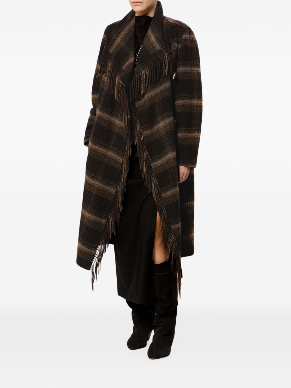 MARANT ETOILE Cappotto Gihan lungo a quadri con frange