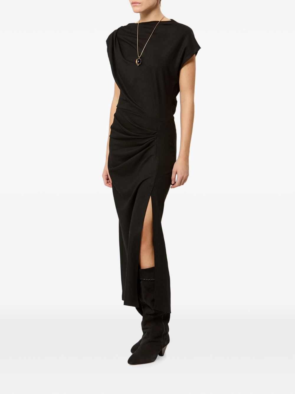 MARANT ETOILE Abito lungo nero Naerys in jersey flanella drappeggiato