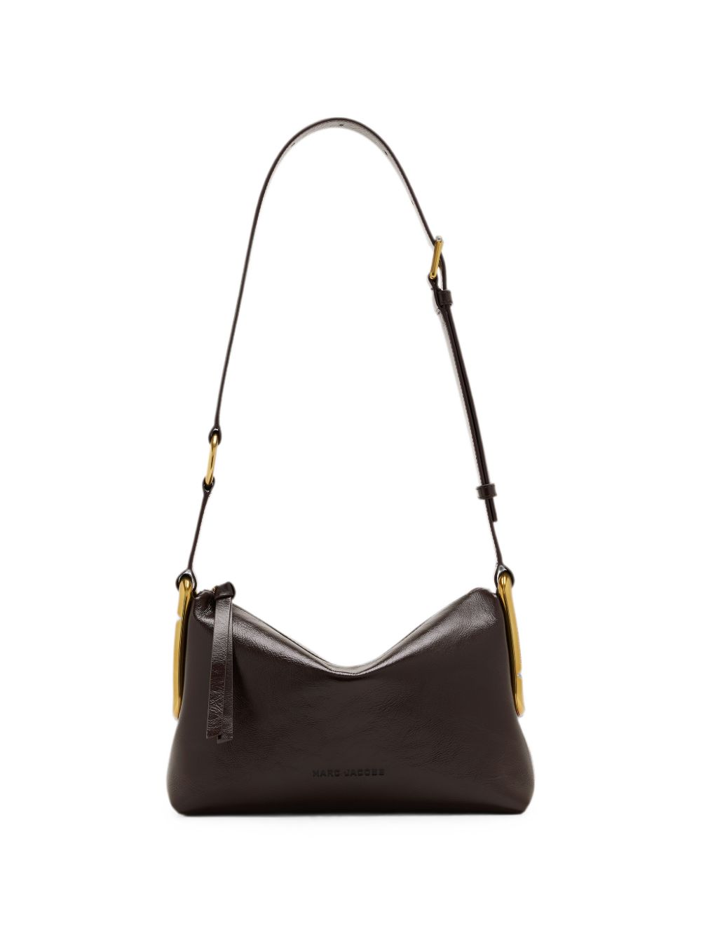 MARC JACOBS Borsa a spalla in pelle marrone scuro con dettagli dorati