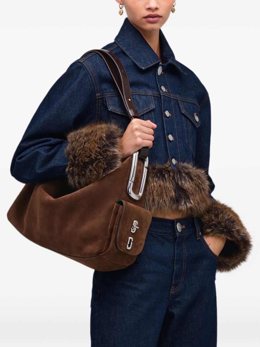 MARC JACOBS Borsa a spalla in pelle e suede marrone scuro