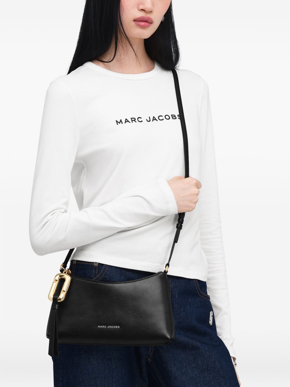 MARC JACOBS Borsa rettangolare nera in pelle con charm dorato