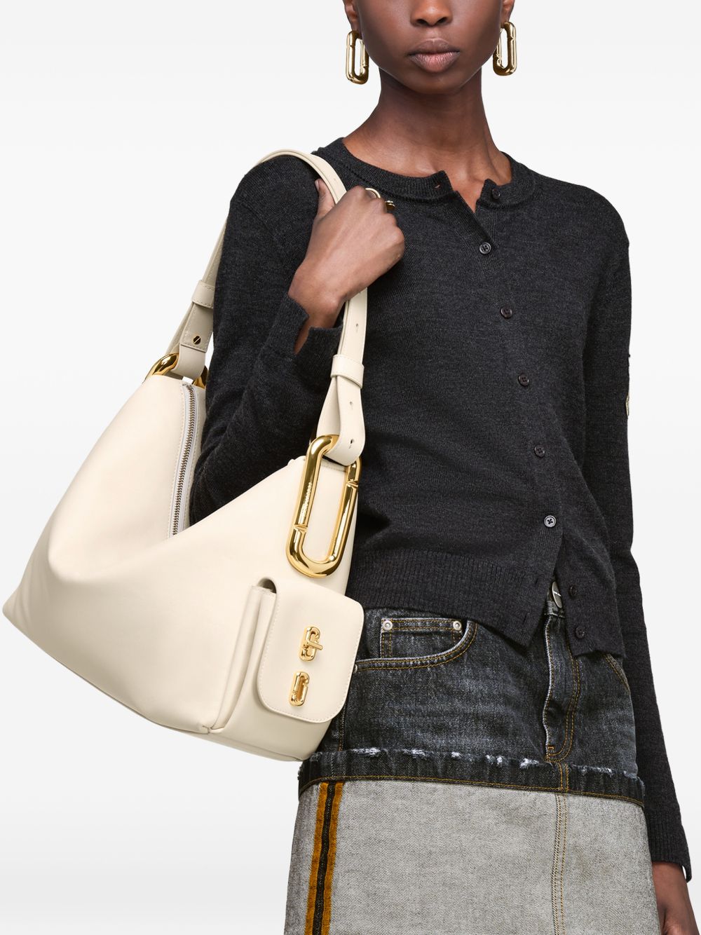 MARC JACOBS Borsa a spalla The Scene Large in pelle bianca<BR/>