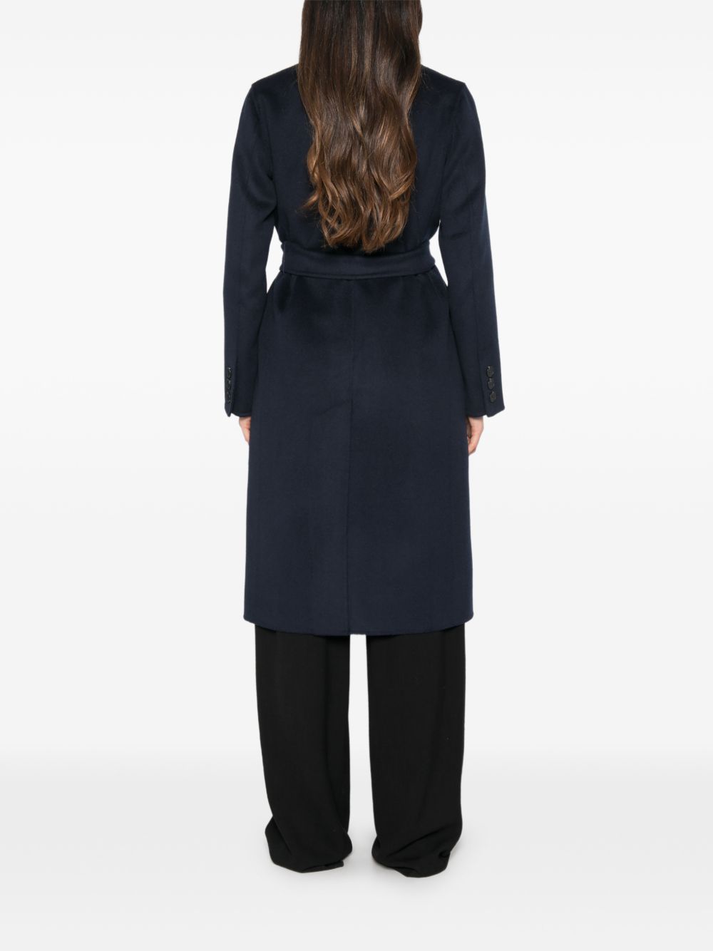 MARELLA Cappotto Laghi doppiopetto lungo blu in lana con cintura