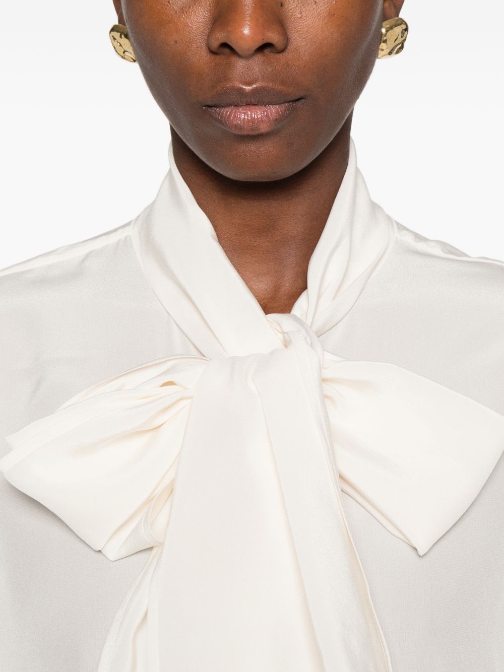 MARELLA Camicia bianca in seta con collo lavallière