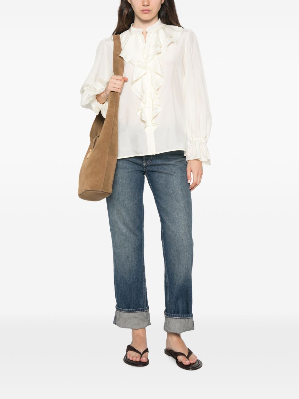 MARELLA Camicia Caldaia bianca in seta con rouches