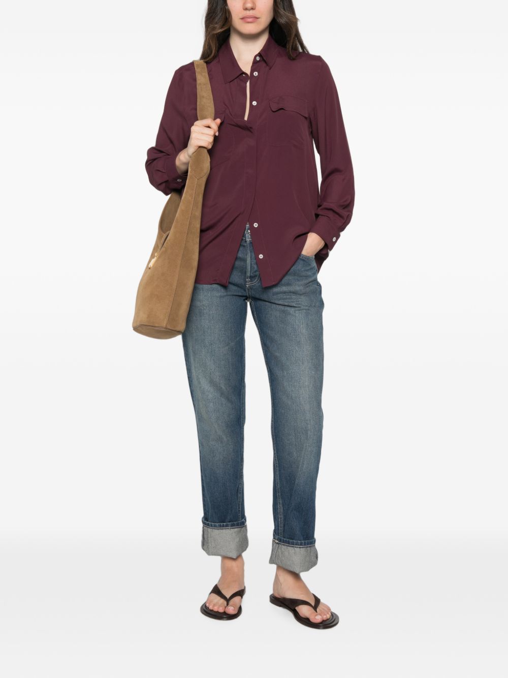 MARELLA Camicia Festoso bordeaux con taschine sul petto