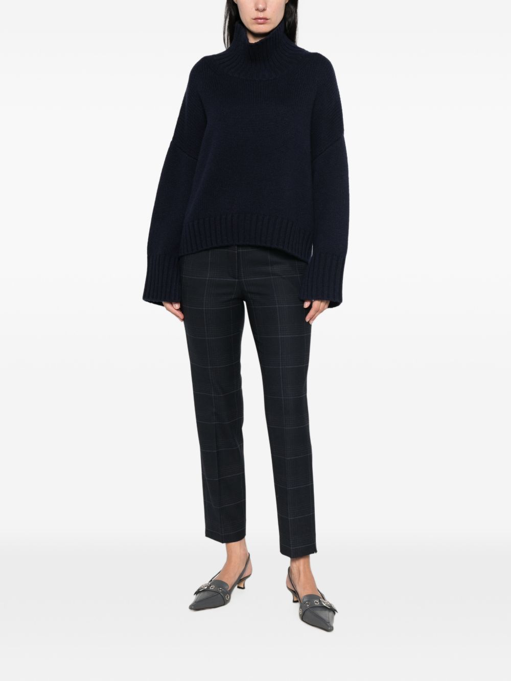 MARELLA Pantaloni slim a quadri blu navy in misto lana