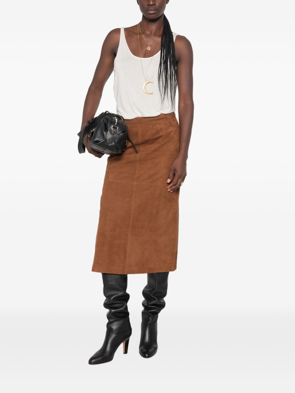 MARELLA Gonna midi a tubino in suede marrone