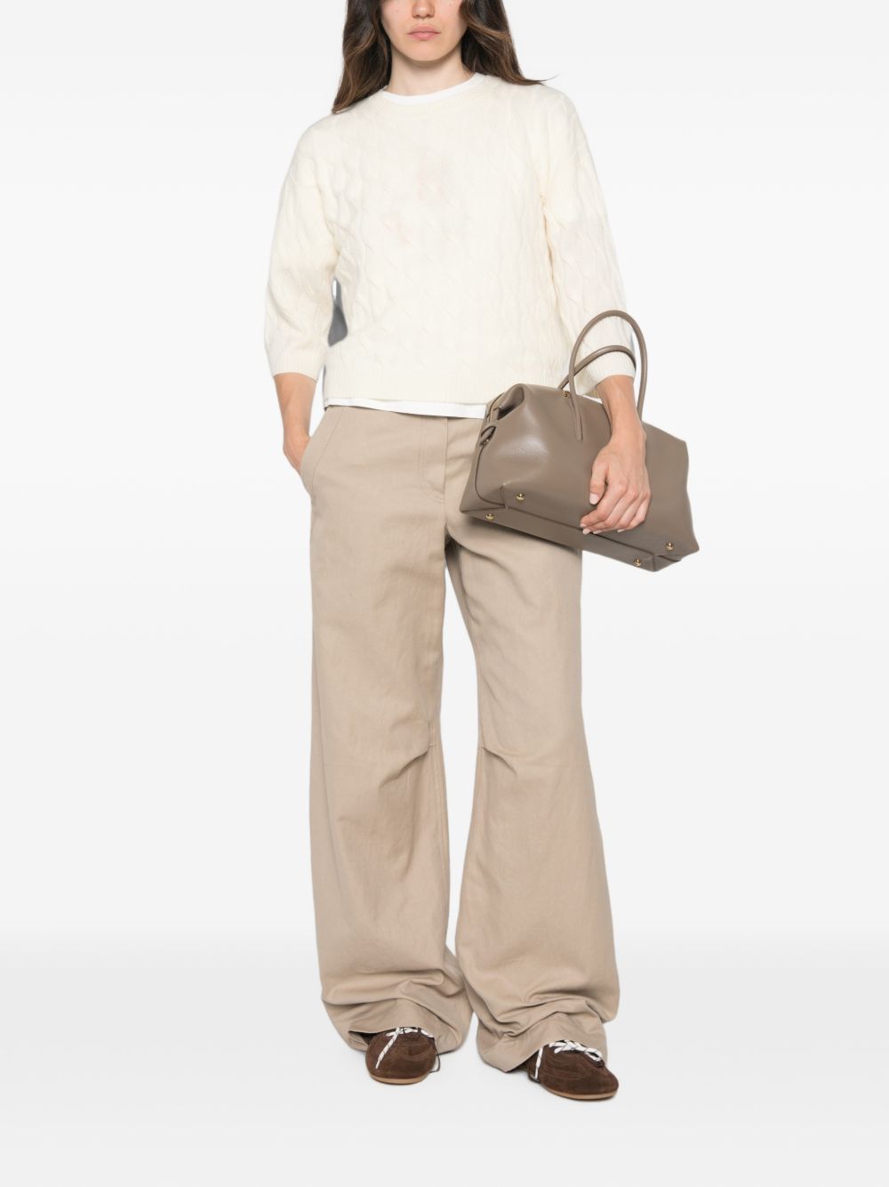 MARELLA SPORT Maglia panna con trama intrecciata in lana misto cashmere