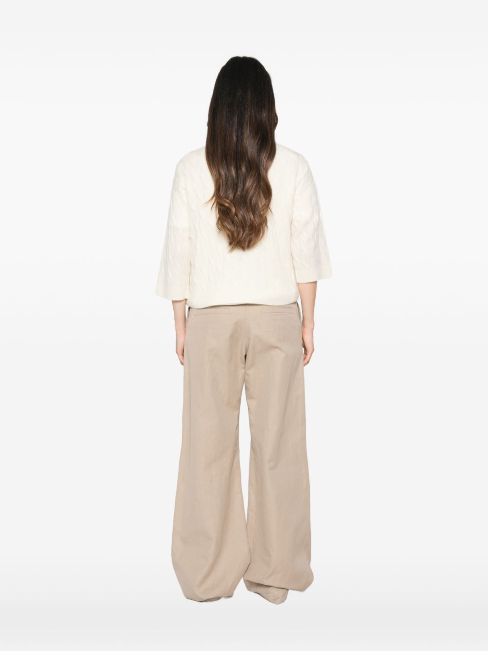 MARELLA SPORT Maglia panna con trama intrecciata in lana misto cashmere